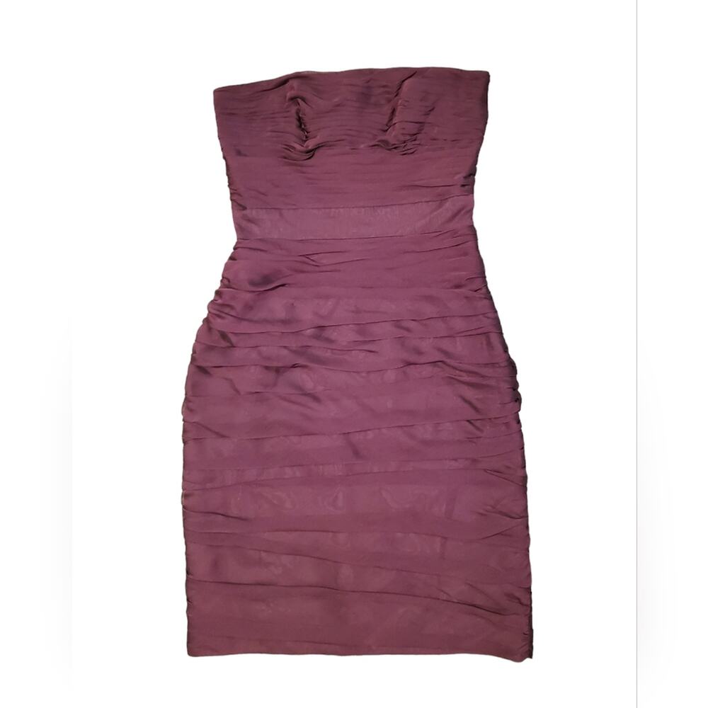 SALE! Monique Lhuillier Bridesmaids Strapless Ruched Chiffon Purple Dress Sz 2